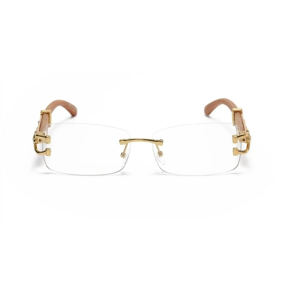 Men Sunglasses Hip Hop Clear Lens Gold Frame Retro Shades Metal‎ Small Rimless